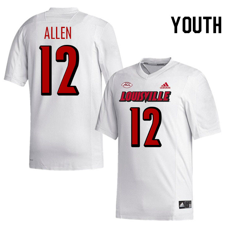 Youth #12 Brady Allen Louisville Cardinals College Football Jerseys Stitched-White